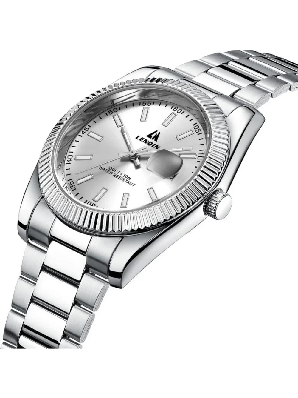 Men's All Silver Classic Waterproof Stainless Steel Analog Quartz Luxury Watch